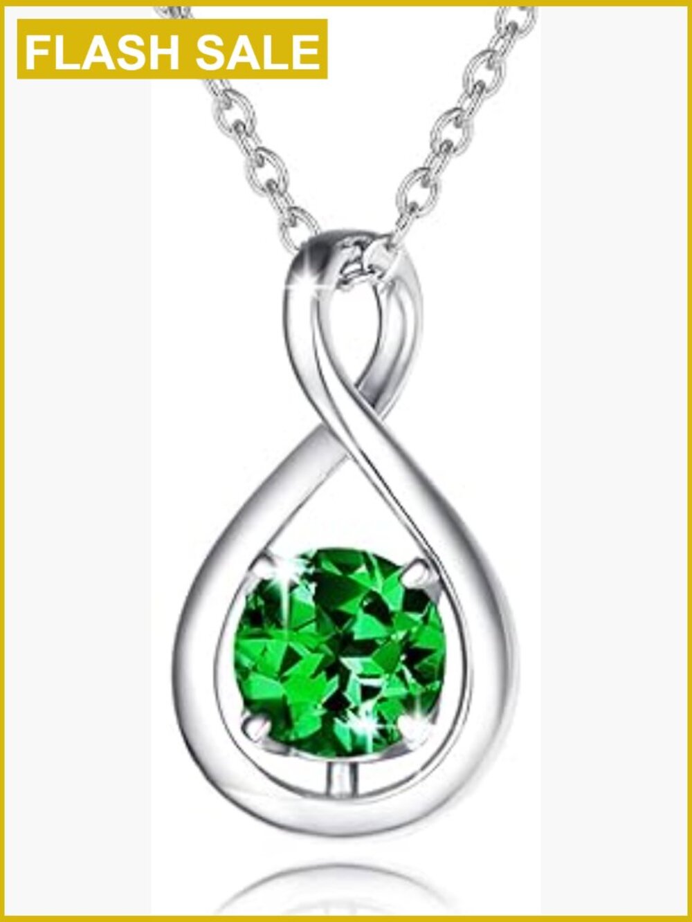 Sterling Silver Infinity Pendant Necklace with Created Emerald, 18" Chain